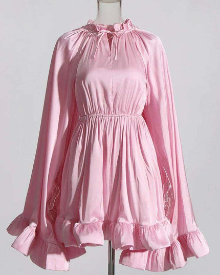 Chicever Women's Stylish Ruffled Mini Dress with High Neck, Spring 2024 Collection