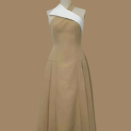 Stylish Backless Halter Neck Pleated Summer Dress with Contrast Color Patchwork for Women - 2024 Party Collection