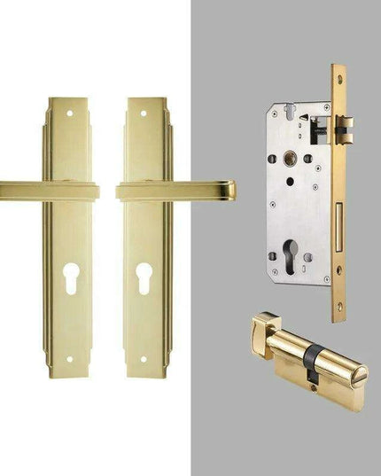 Luxurious PVD Gold and Chrome Double Lever Door Handle Set for Bedrooms and Bathrooms