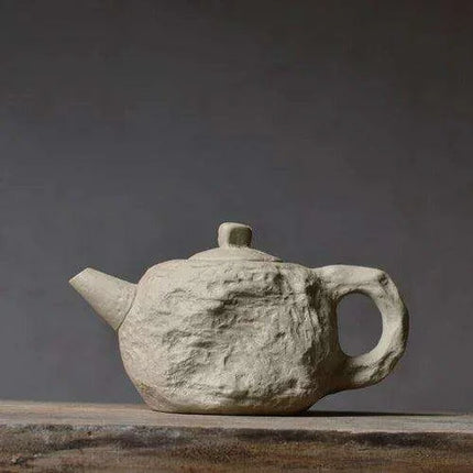 Artisanal Rustic Ceramic Teapot and Teacup Set with Hard Stone Finish