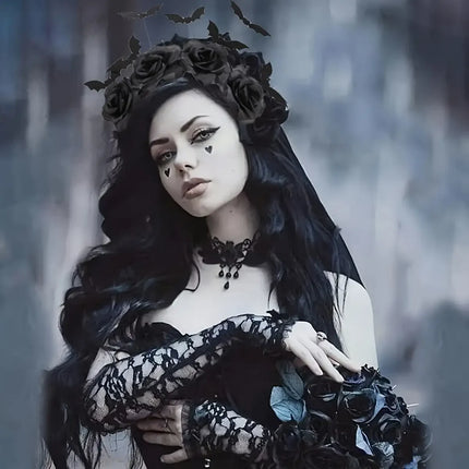 1 Piece Halloween Party Headband - Cute Witch Hat with Black Artificial Flowers, gothic Bat Clip, Dark Role-Playing Accessory 1-piece-halloween-party-headband-cute-witch-hat-with-black-artificial-flowers-gothic-bat-clip-dark-role-playing-accessory