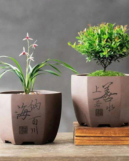 Chic Polygonal Purple Clay Vase - Stylish Chinese-Inspired Home Decor Planter