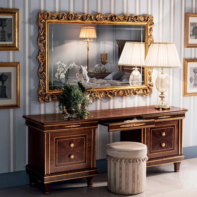 Vintage Carved Full Length Wall Mirror — Wooden Frame