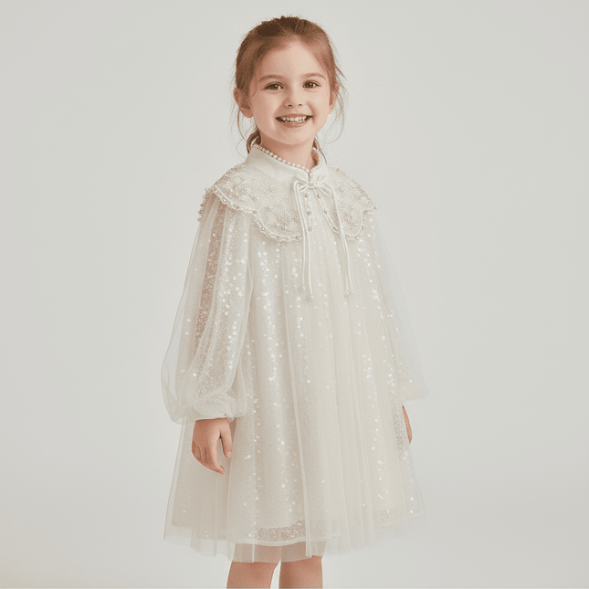 Autumn Princess: Glamorous Sequin Qipao Gown for Girls