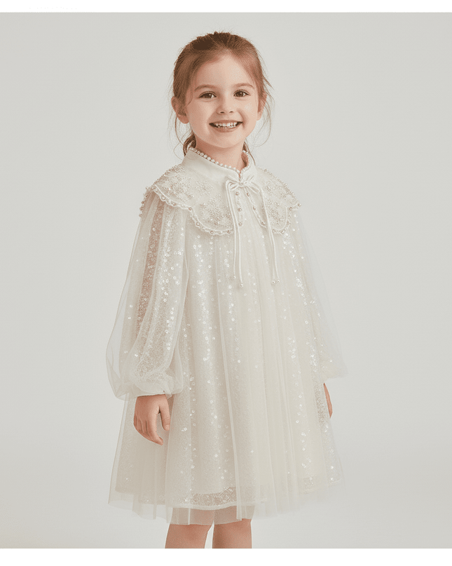 Autumn Princess: Glamorous Sequin Qipao Gown for Girls