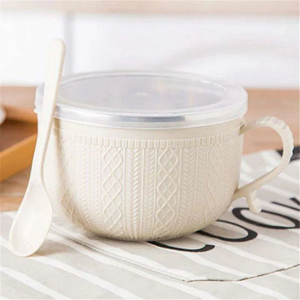 Premium Insulated Stainless Steel Ramen Bowl Set with Lid and Spoon - Large Double-layer Design for Instant Noodles