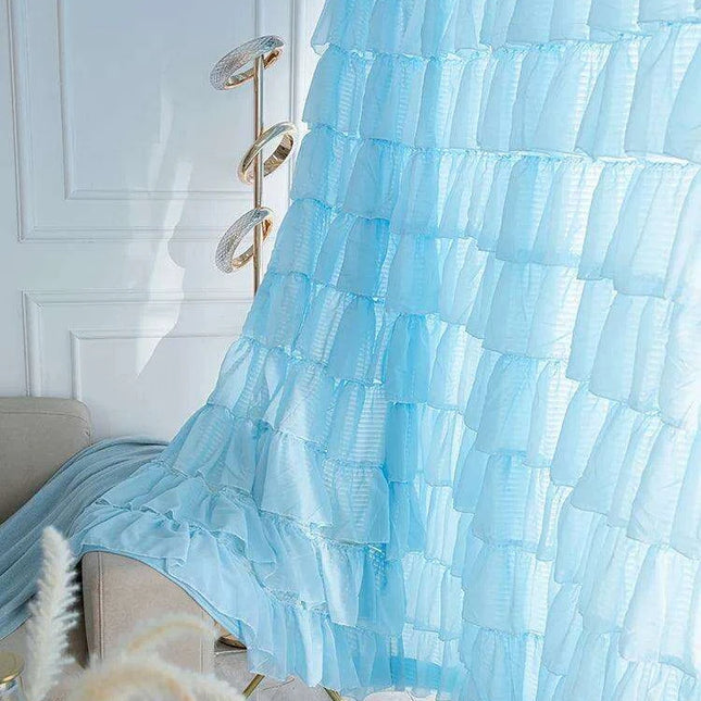 Chic Ruffled Blue Cupcake Layer Semi-Blackout Curtains for Stylish Living Spaces and Girls' Bedrooms