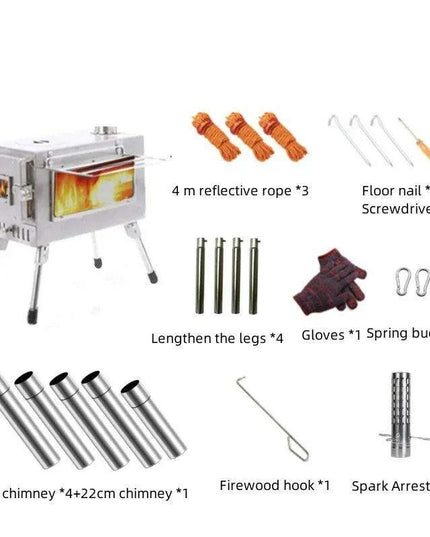 Compact Stainless Steel Outdoor Wood Stove with Chimney for Cooking and Heating