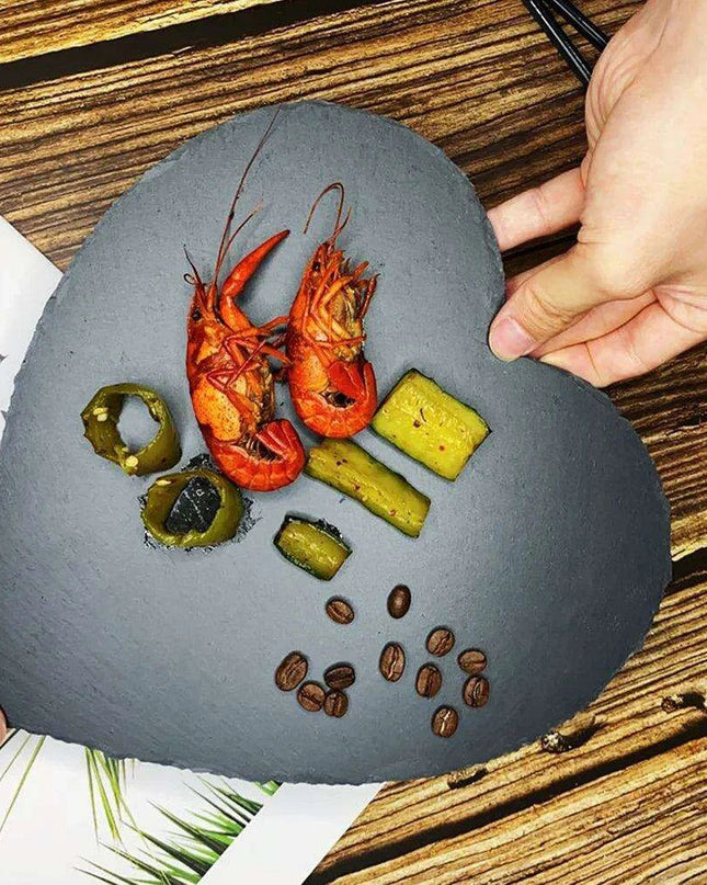 Charming Natural Slate Heart-Shaped Serving Tray Set for Culinary Delights