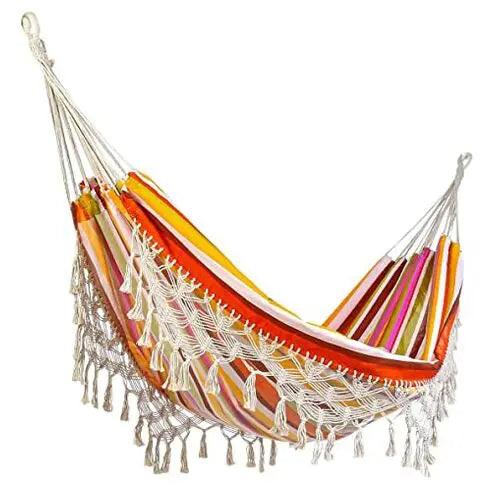 Boho Style Brazilian Macrame Fringed Deluxe Double Hammock - Premium Relaxation Experience