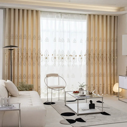 BUY YEAR Luxury Chenille Embroidery Grey Valance Curtains - Blackout &