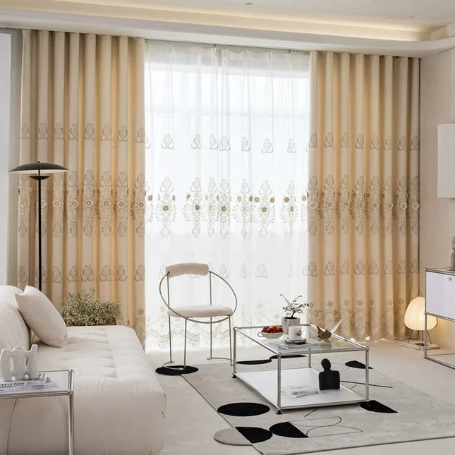 BUY YEAR Luxury Chenille Embroidery Grey Valance Curtains - Blackout &