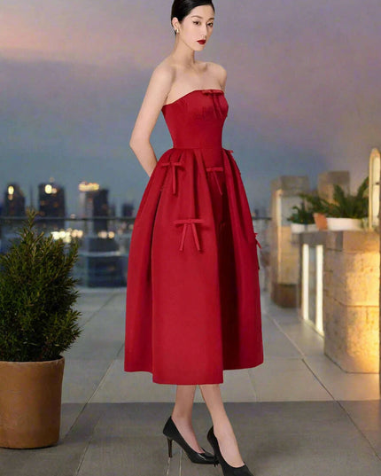 Bowknot Strapless Backless High Waist Summer Evening Dress for Women