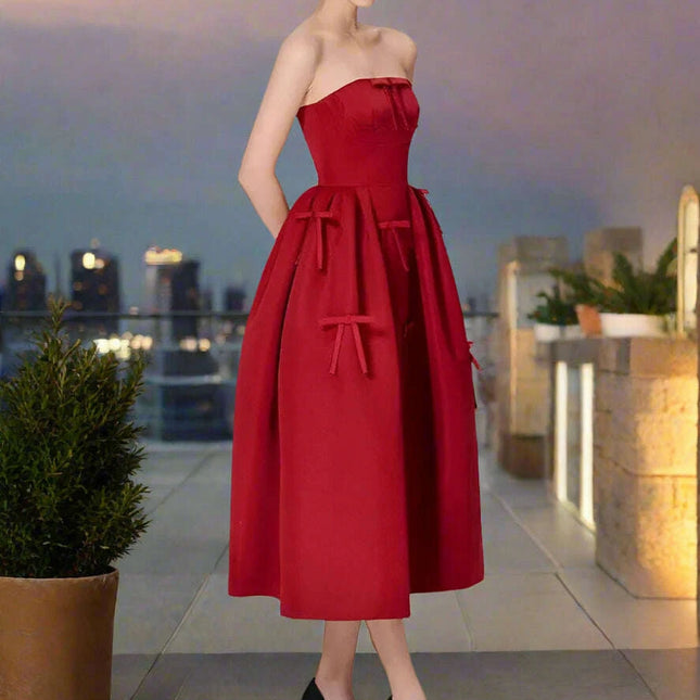 Bowknot Strapless Backless High Waist Summer Evening Dress for Women