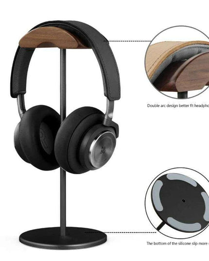 Stylish Walnut & Aluminum Alloy Headphone Stand - Modern Minimalist Earphone Holder for Desk Organization