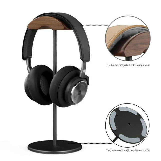 Stylish Walnut & Aluminum Alloy Headphone Stand - Modern Minimalist Earphone Holder for Desk Organization