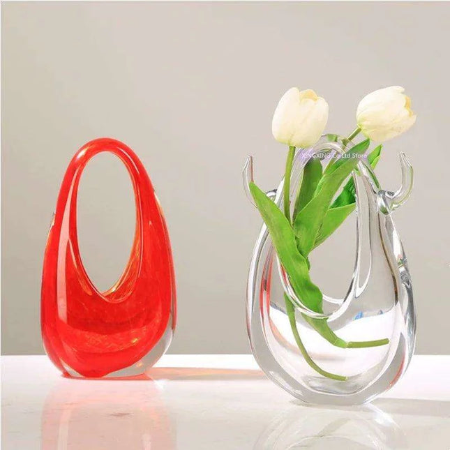 Stylish Bag-Inspired Glass Vase for Contemporary Home Decor and Plant Presentation