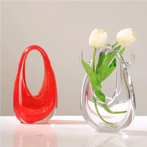 Stylish Bag-Inspired Glass Vase for Contemporary Home Decor and Plant Presentation