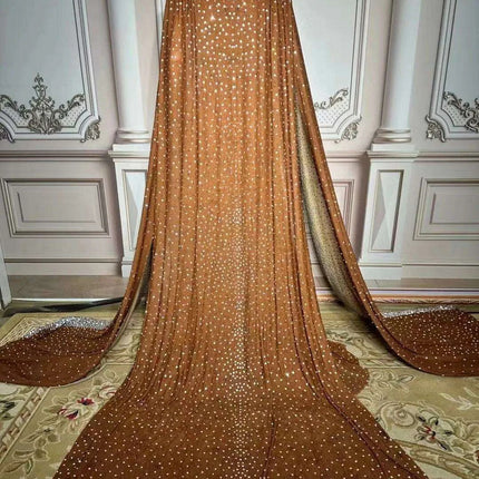 Glamorous Dubai-Inspired Rhinestone Cape Gown for Women