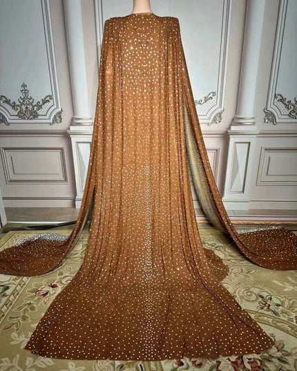 Glamorous Dubai-Inspired Rhinestone Cape Gown for Women
