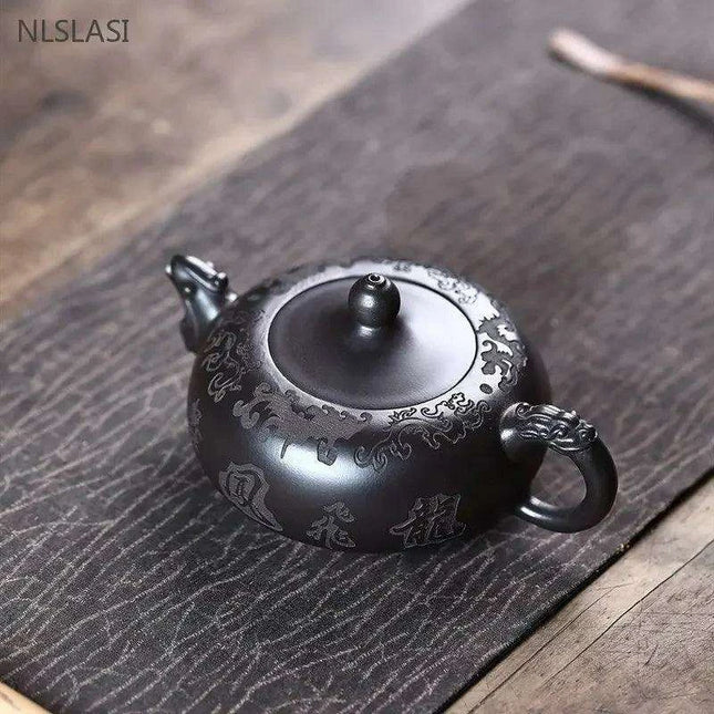 Handcrafted 200ml Authentic Zisha Black Mud Teapot - Premium Infuser for Discerning Tea Aficionados