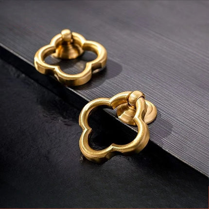 Solid Brass Four-Leaf Clover Drawer Pull Modern Gold Cabinet Handle fo