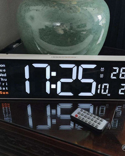 Large LED Digital Wall Clock with Calendar, Dual Alarms, and Temperature Display for Bedroom and Living Room