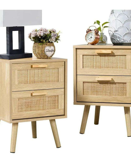 Elegant Rattan Drawer Nightstand Pair for Stylish and Functional Bedroom Decor