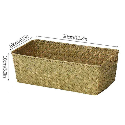 Natural Seagrass Organizer Basket with Lid - Stylish Storage Solution for Cosmetics, Sundries, and Laundry