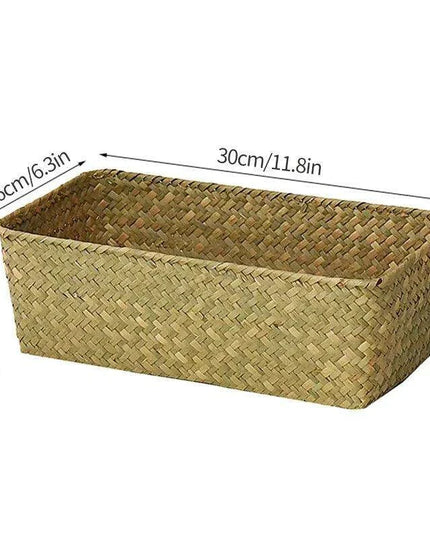 Natural Seagrass Organizer Basket with Lid - Stylish Storage Solution for Cosmetics, Sundries, and Laundry
