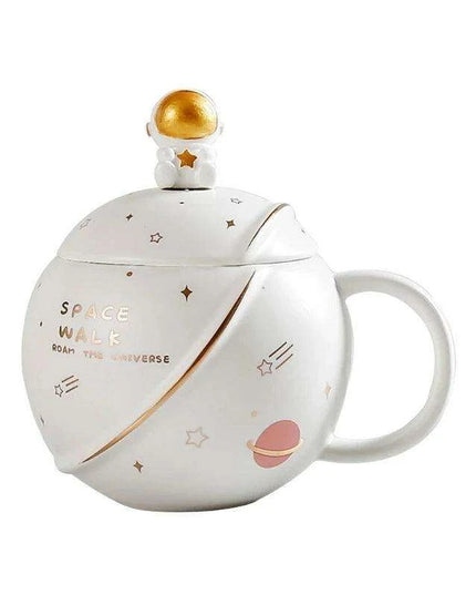 Cosmic Voyager 400ML Insulated Ceramic Mug with Lid and Spoon - Ideal for Coffee and Tea