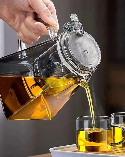 Sophisticated 750ml Glass Teapot Set with Effortless Pouring and Detachable Filter - Includes Matching Cups