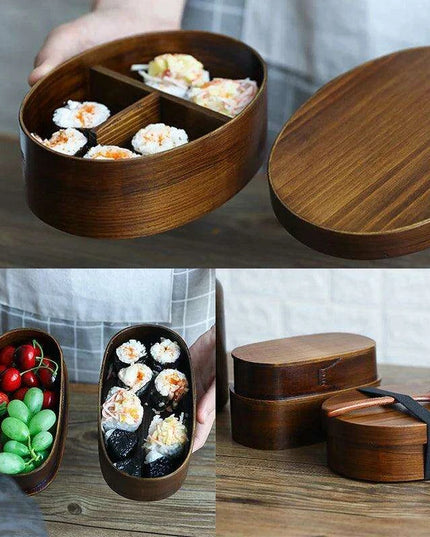 Elegant Japanese Wood Bento Box - Eco-Friendly Portable Lunch Container for Meals, Sushi, and Snacks