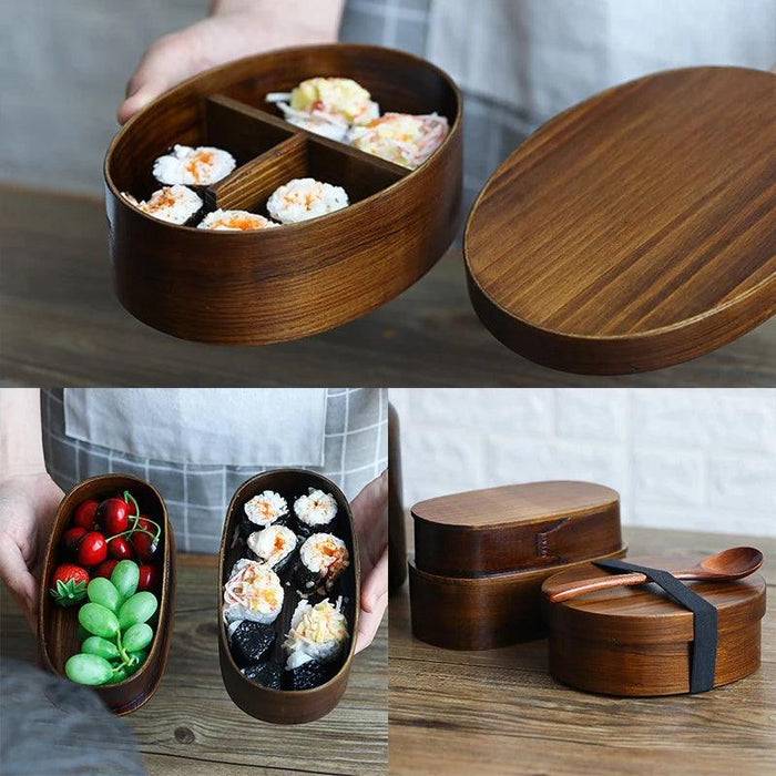 Elegant Japanese Wood Bento Box - Eco-Friendly Portable Lunch Container for Meals, Sushi, and Snacks