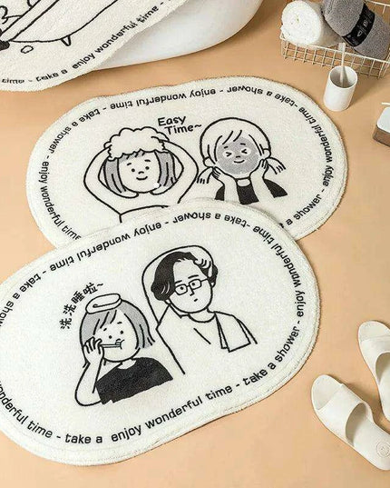 Whimsical Cartoon Plush Bathroom Rug Set with Anti-Slip Backing