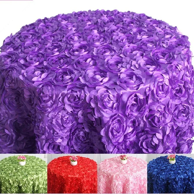 Wedding Satin Table Cloth Cover Embroidered Rosette Roses For Banquet Hotel
