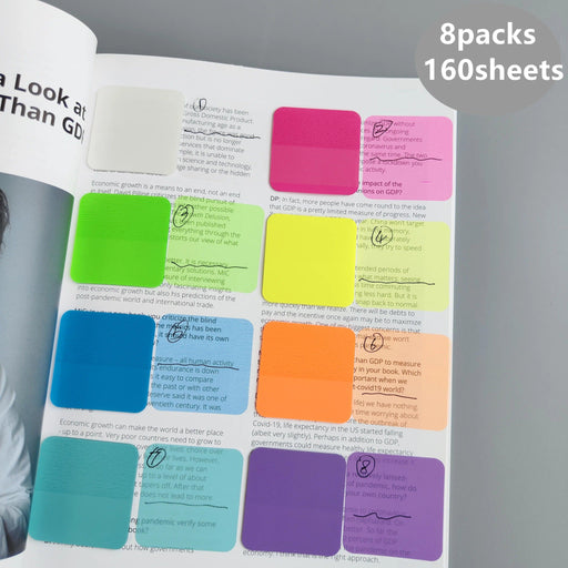 Vibrant Translucent PET Sticky Notes Set - 160 Sheets in 8 Bright Colors