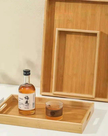 Japanese Bamboo Rectangular Serving Tray Set for Tea and Fruits - Elegant Design