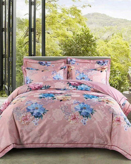 Elegant European Vintage Floral Jacquard Cotton Bedding Set for Weddings with Duvet Cover and Sheet Choices