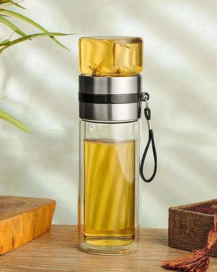 Eco-Friendly 400ML Borosilicate Glass Tea Infuser Bottle with Double Layer Design
