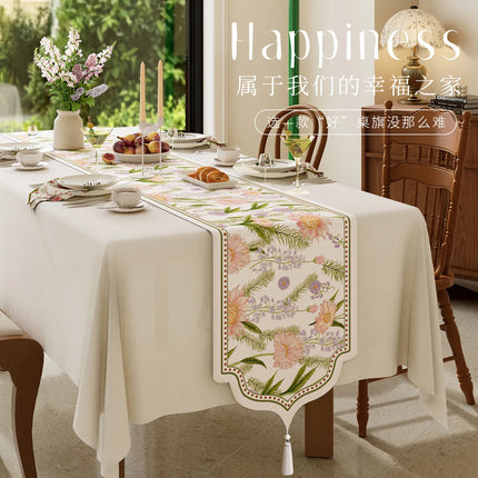 Vintage Floral Jacquard Table Runner with Tassels