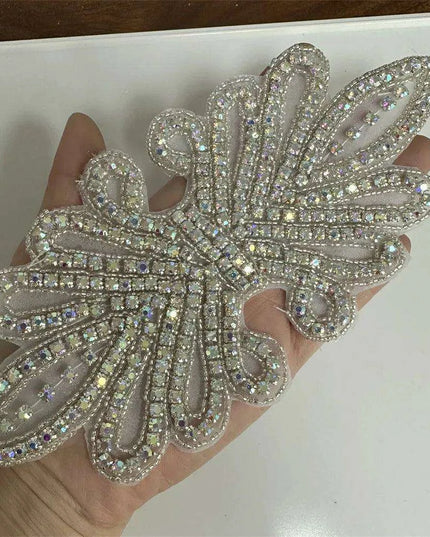 Glimmering Silver Rhinestone Floral Applique: Elegant Fashion Upgrade Accessory