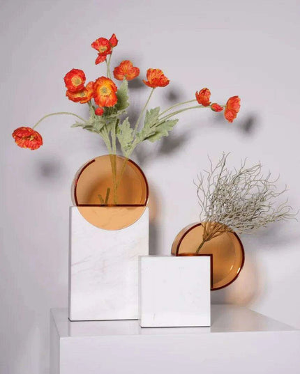 Sophisticated Semicircle Marble and Acrylic Terrarium Vase - Chic Home Decor Accent