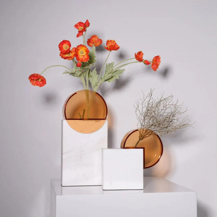 Sophisticated Semicircle Marble and Acrylic Terrarium Vase - Chic Home Decor Accent