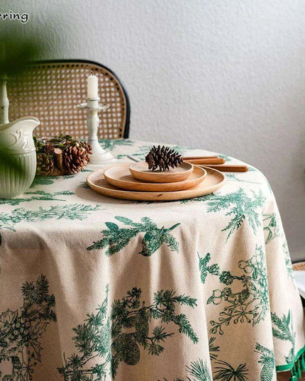 Chic Botanical Cotton Linen Round Tablecloth
