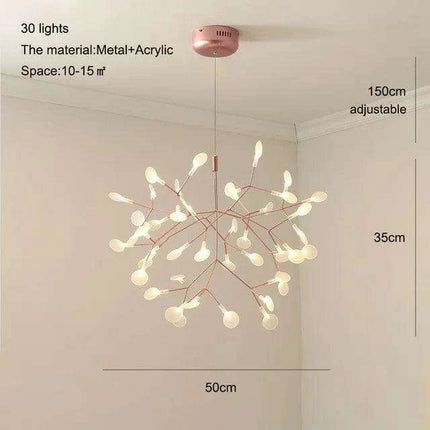 Nordic Firefly Chandelier: Customizable Rose Gold & Black Lighting Masterpiece