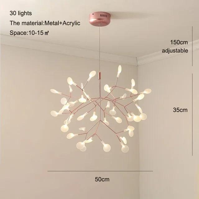 Nordic Firefly Chandelier: Customizable Rose Gold & Black Lighting Masterpiece
