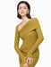 Sophisticated Asymmetrical Knit Dress with Pleats and Cross Collar for Women - Form-Fitting Autumn Evening Dress 2024