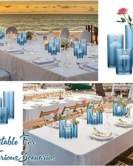 Chic Set of 12 Blue Glass Cylinder Vases for Elegant Home Decoration and Versatile Use