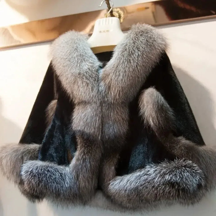 "Elegant Bohemian Faux Fur Poncho Shawl - Stylish Women's Cloak Coat